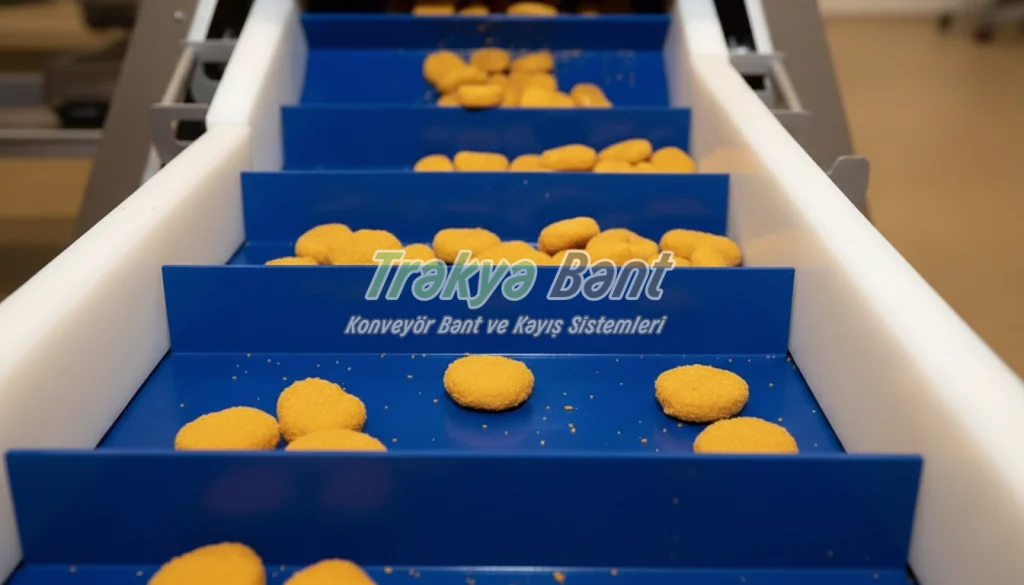 Gıdaya uygun paletli konveyör bant ile ürün taşıma